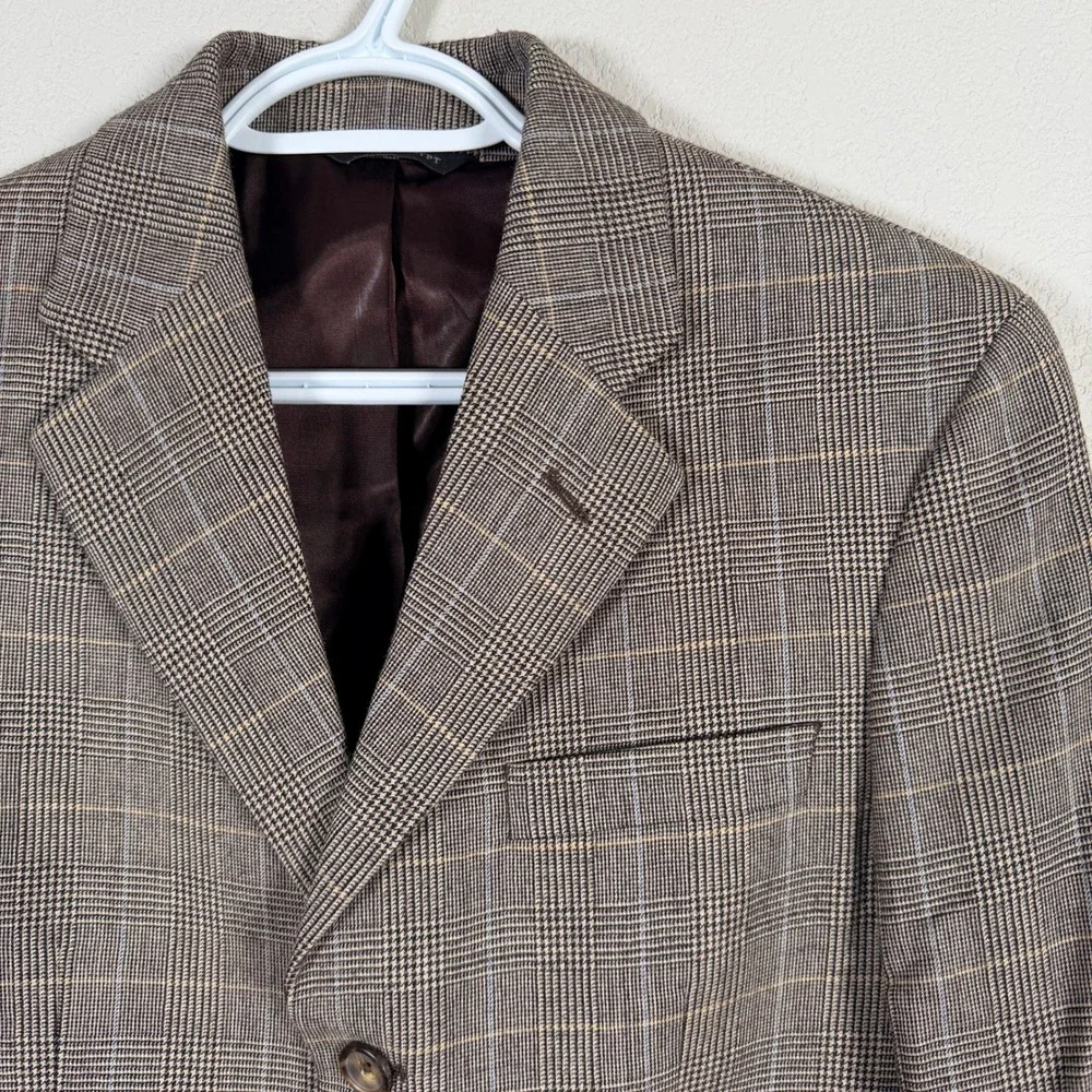 Banana Republic Blazer Mens 38R Brown Glen Plaid Wool 3-Button Sport Coat Jacket